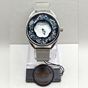 Stuhrling Lily 995M 38mm Flower Watch Silver Mother of Pearl Mesh New Battery